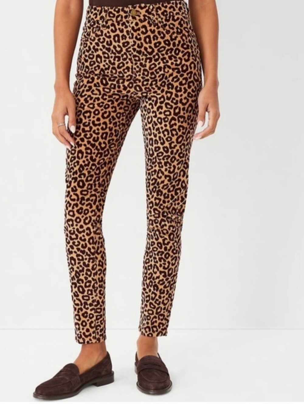 NWT Ann Taylor Highest Rise Skinny Leopard Print Corduroy Pants 4P